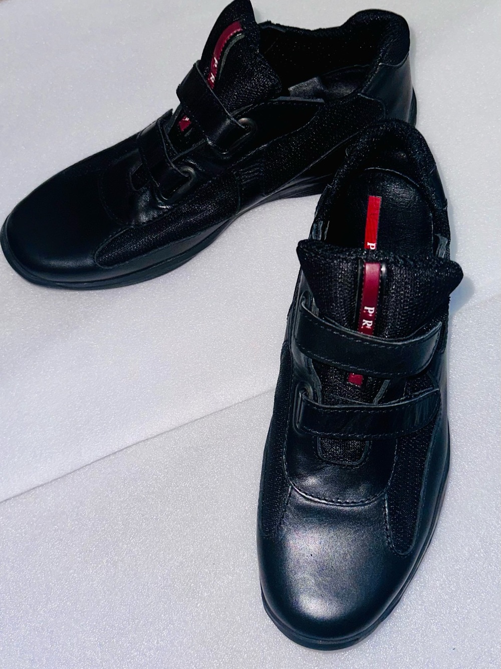 Prada Black Men's Velcro Sneakers with Red Insole Detail